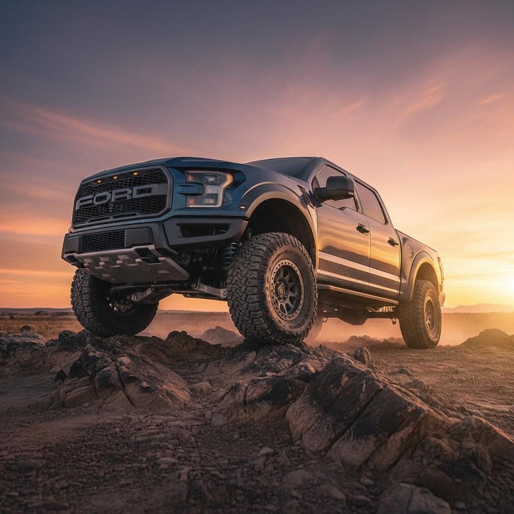 heavy duty forged control arms installed on a lifted truck ready for demanding off road applications