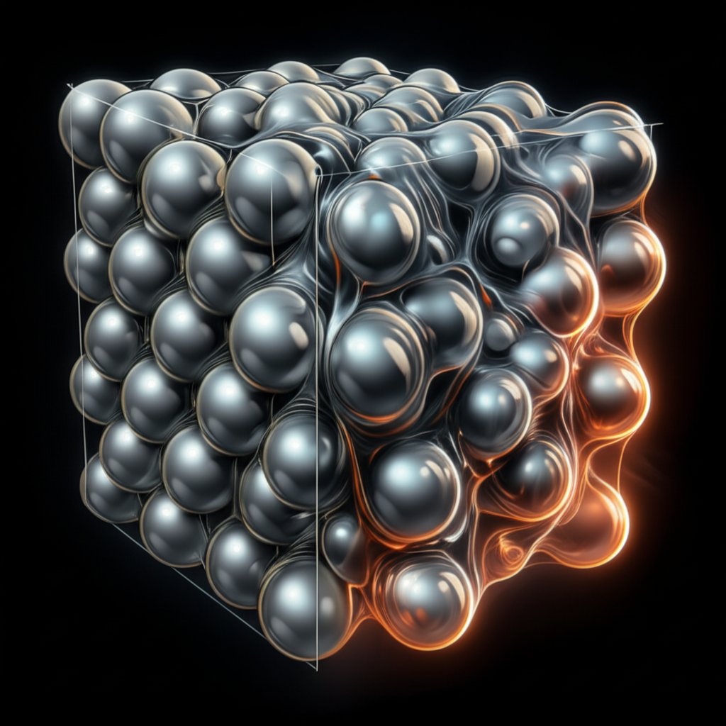 aluminum atoms transitioning from solid lattice to liquid state under heat