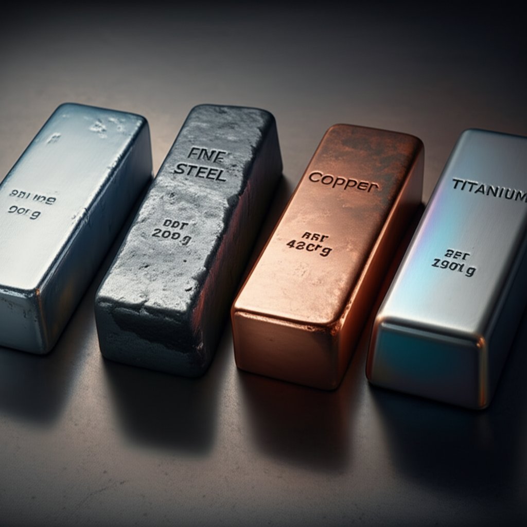 comparison of aluminum steel copper and titanium ingots