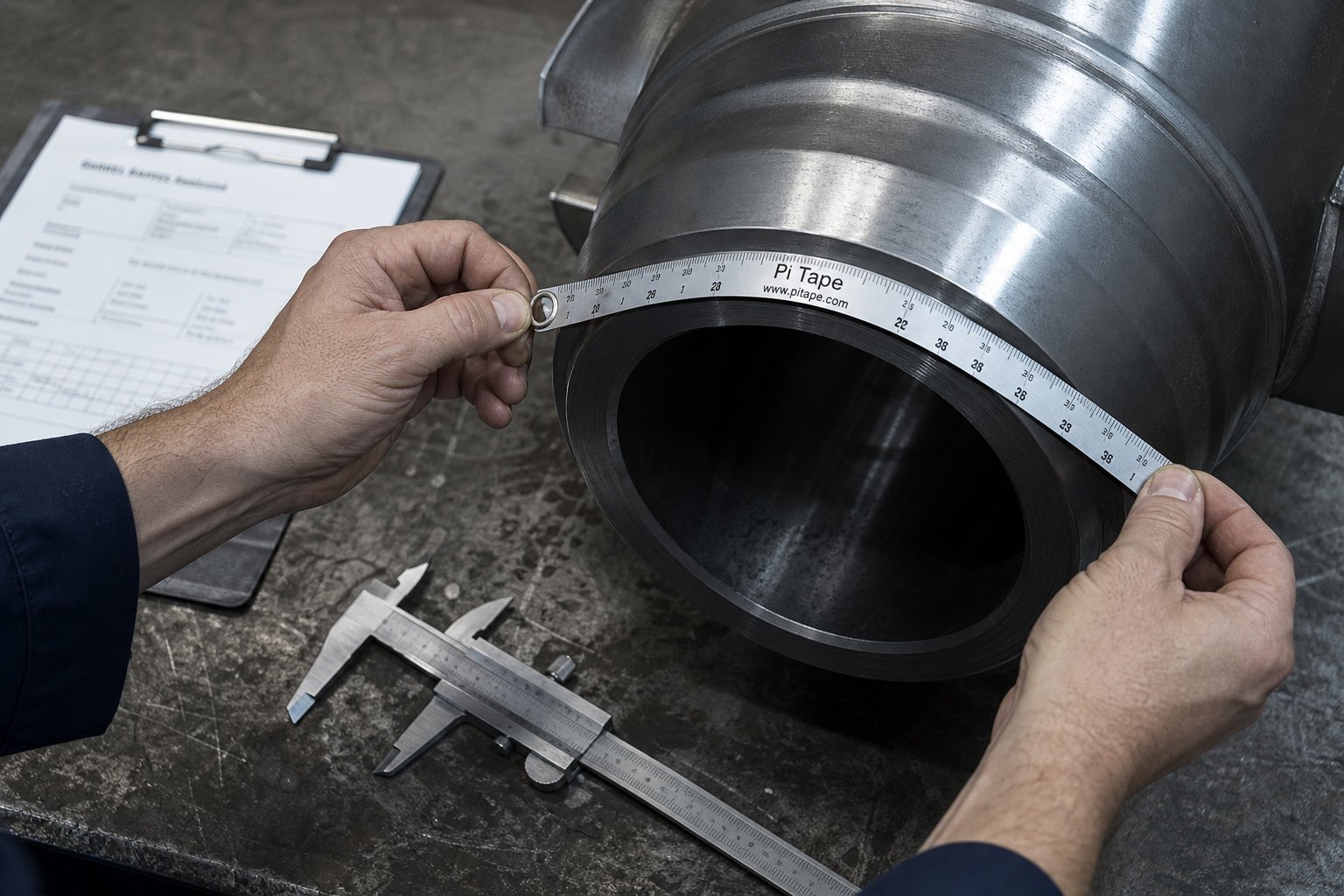 measuring a barrel's outer diameter with a pi tape to ensure accurate ceramic band heater sizing
