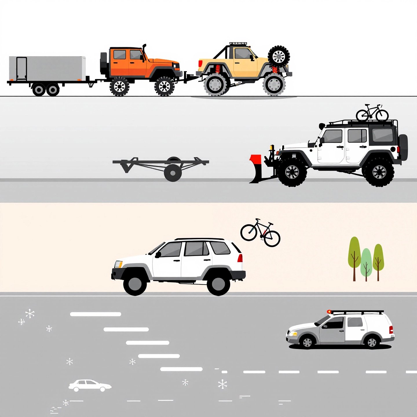 different driving scenarios matched with exterior part upgrades
