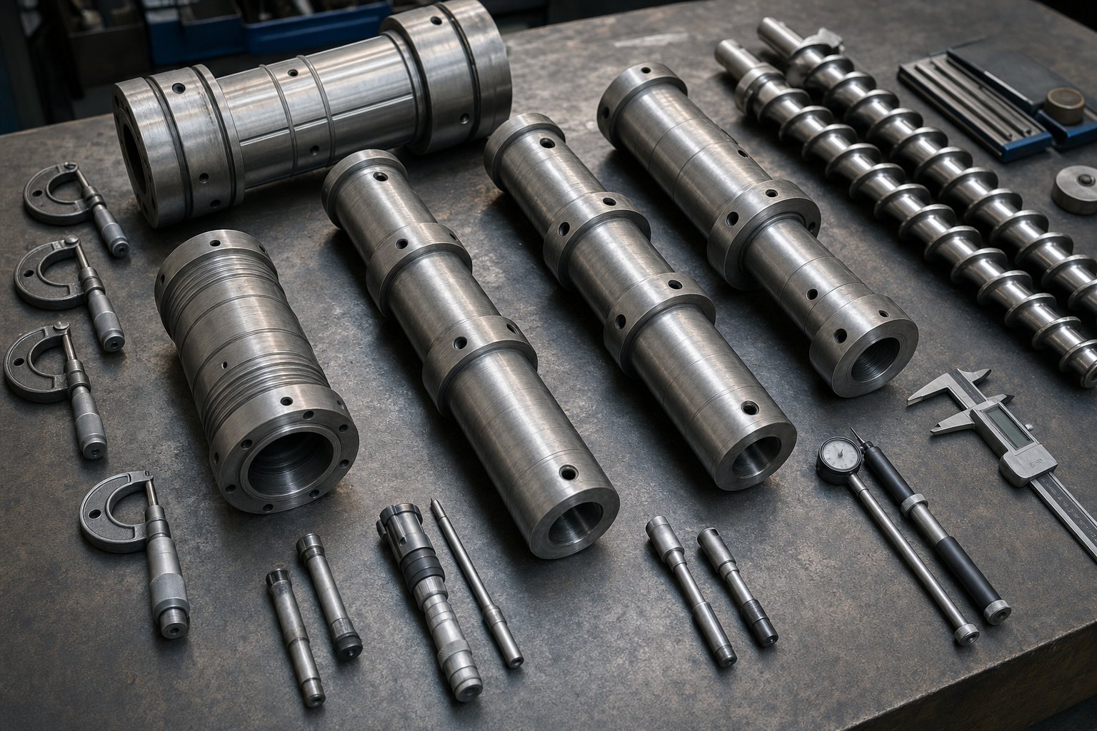 barrel segments and precision bore measurement tools prepared for scheduled inspection and wear assessment during preventive maintenance