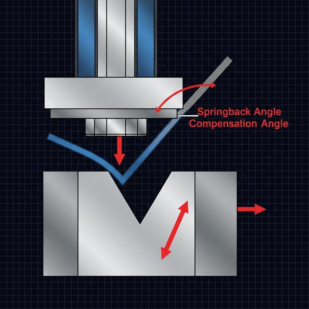 Diagram showing springback compensation in metal stamping bends
