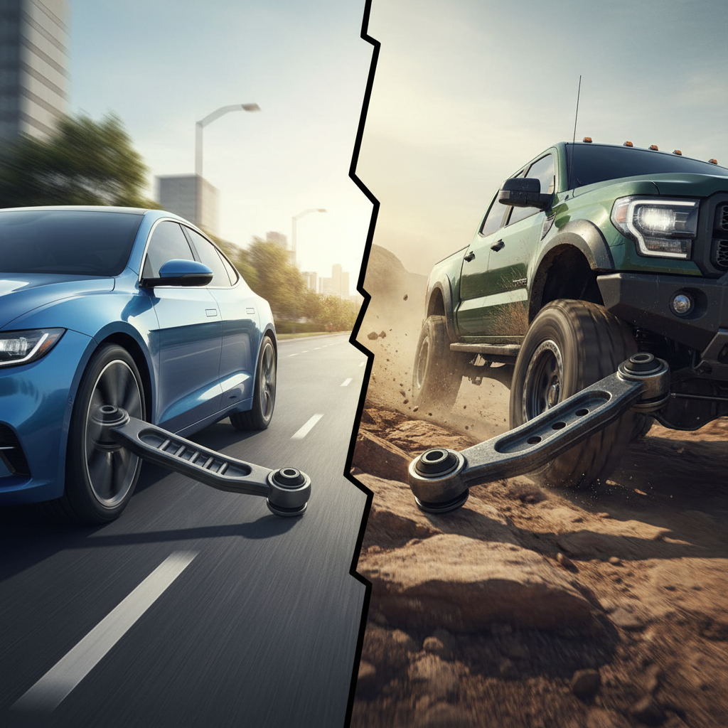 visual showing the ideal use cases for stamped steel and forged control arms