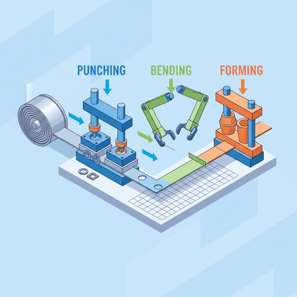 visual representation of a multi station progressive die stamping process