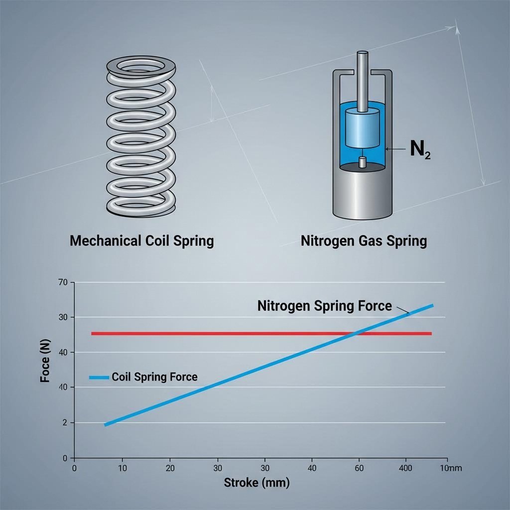 Comparison of force curves between mechanical coil springs and nitrogen gas springs