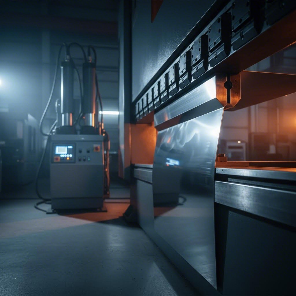 cnc press brake performing precision custom metal bending in a modern fabrication facility