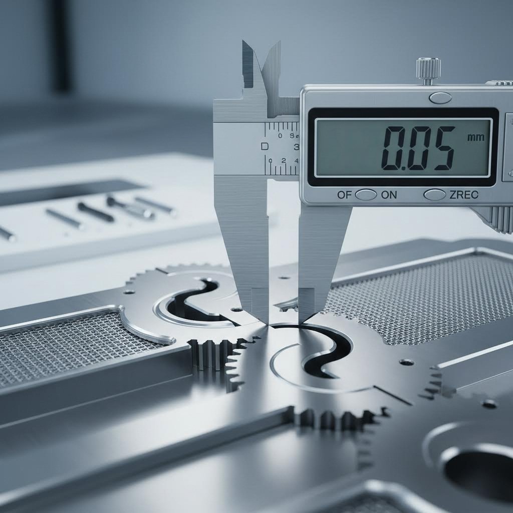 precision measurement of laser cut metal parts showing tight tolerances