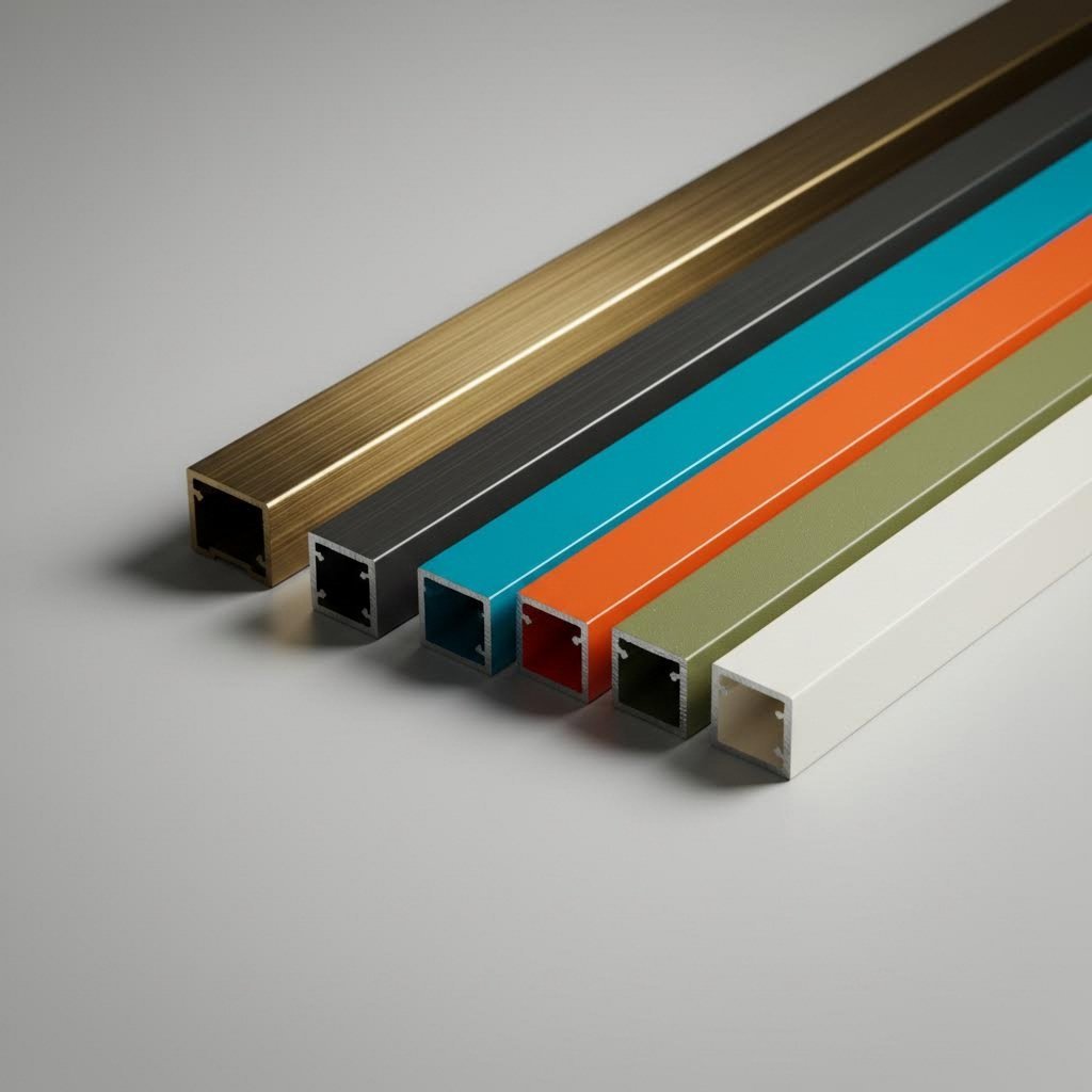 aluminum profiles with various anodized and powder coated surface finishes