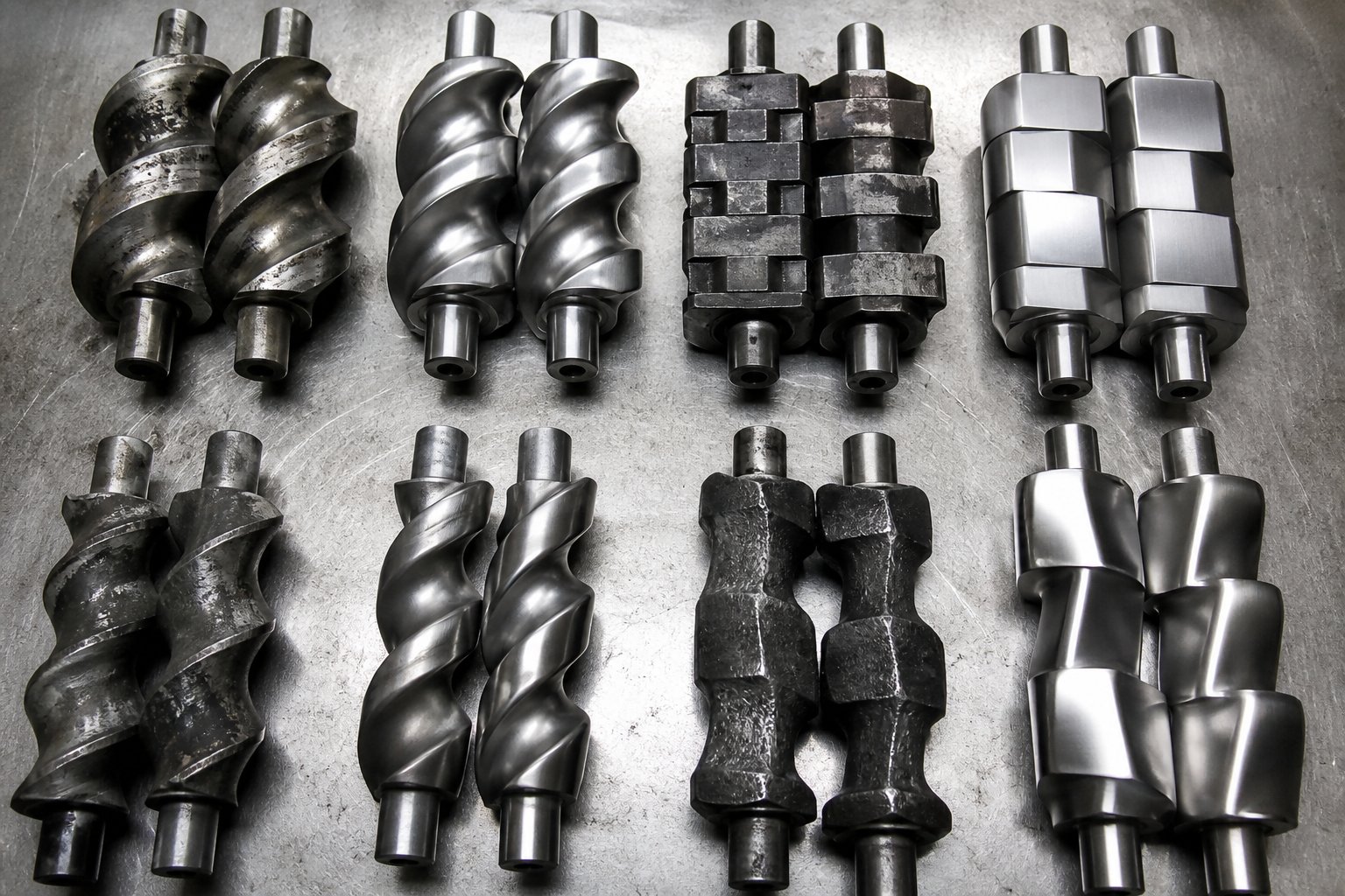 worn and new twin screw elements side by side %E2%80%94 regular inspection of kneading blocks and conveying elements prevents gradual quality degradation