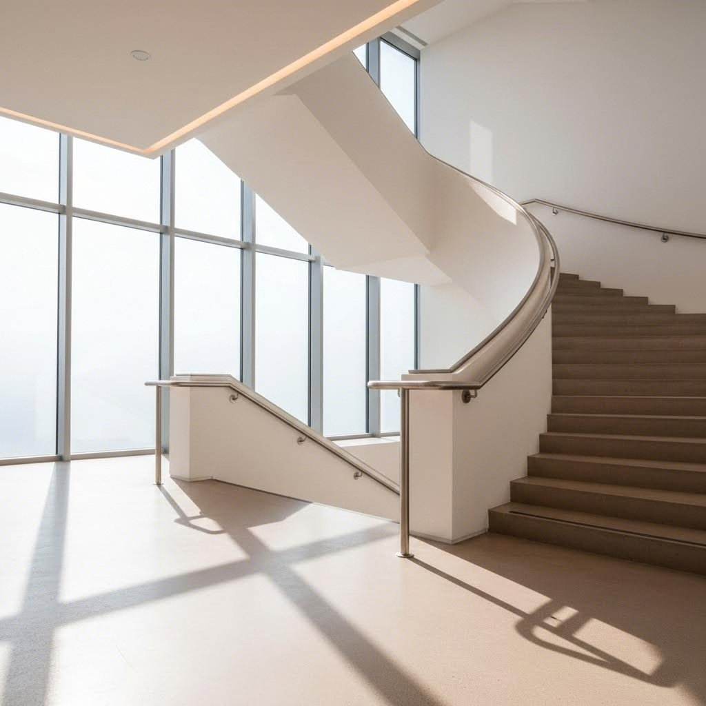 aluminum round profiles used in modern architectural handrail applications
