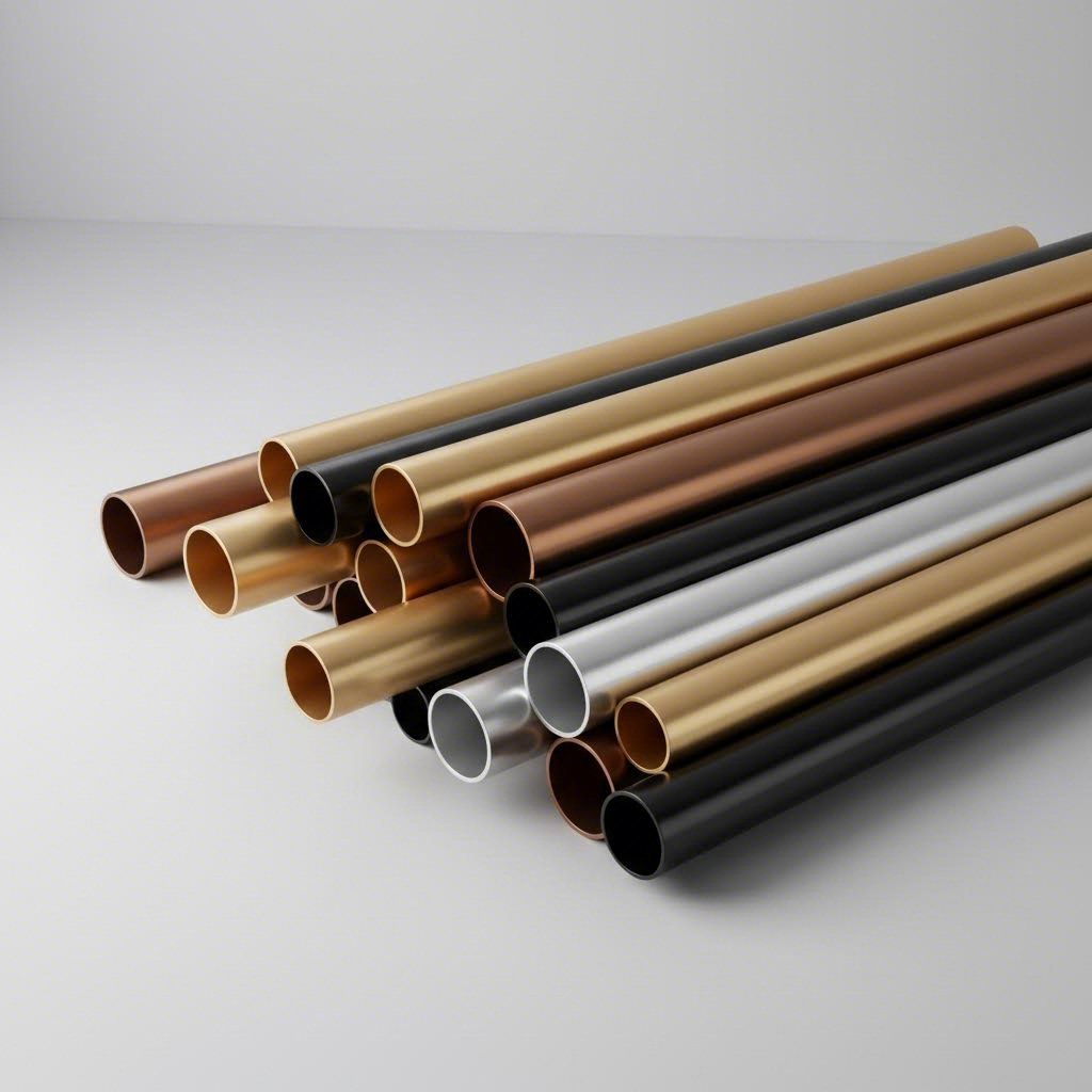 anodized aluminum tubes displaying various color finish options