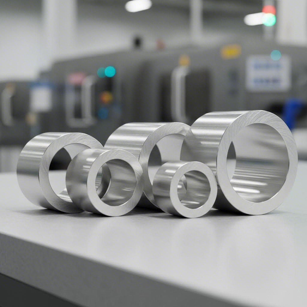 various aluminum round tube profiles displaying different dimensions and wall thicknesses