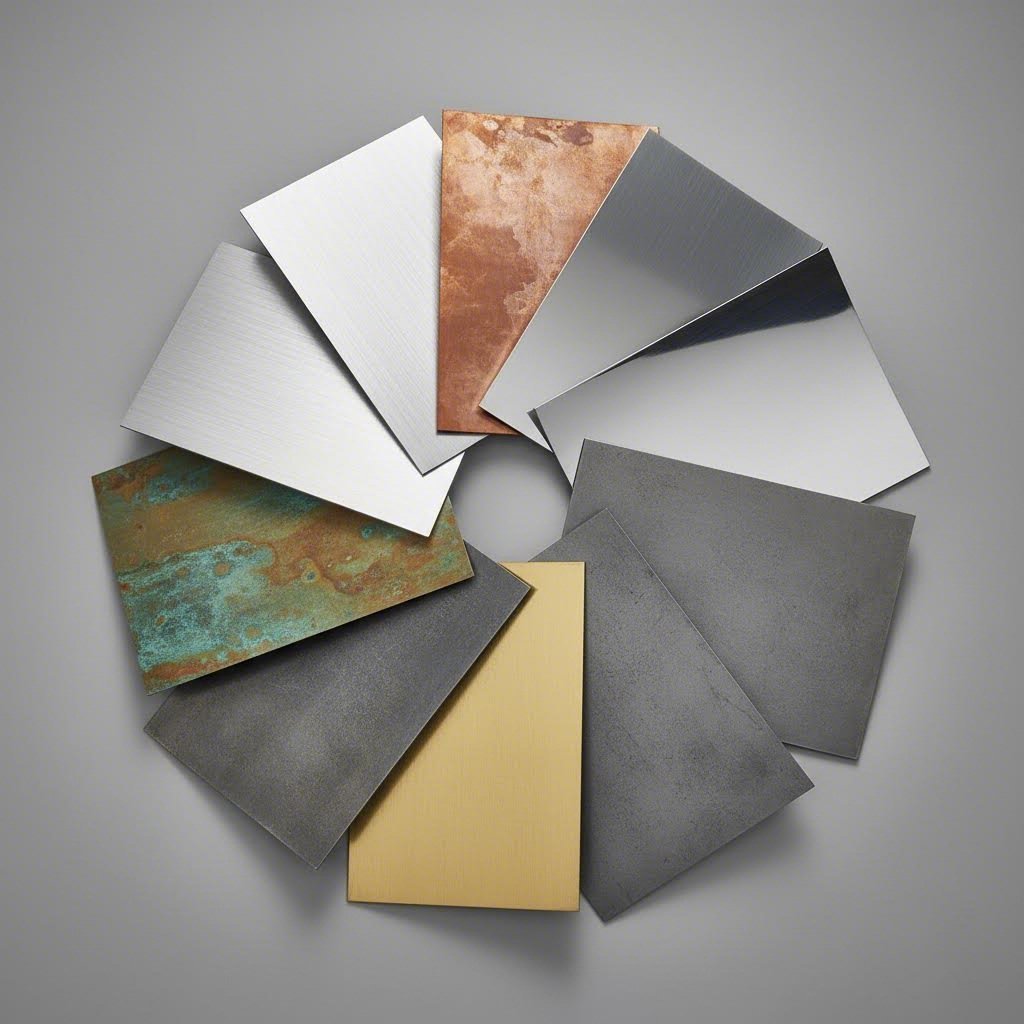 various metals displaying unique bending characteristics and finishes