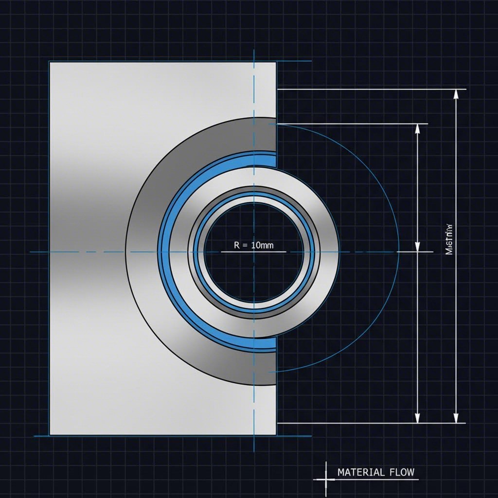 Cross section diagram illustrating the curling process mechanics in metal stamping