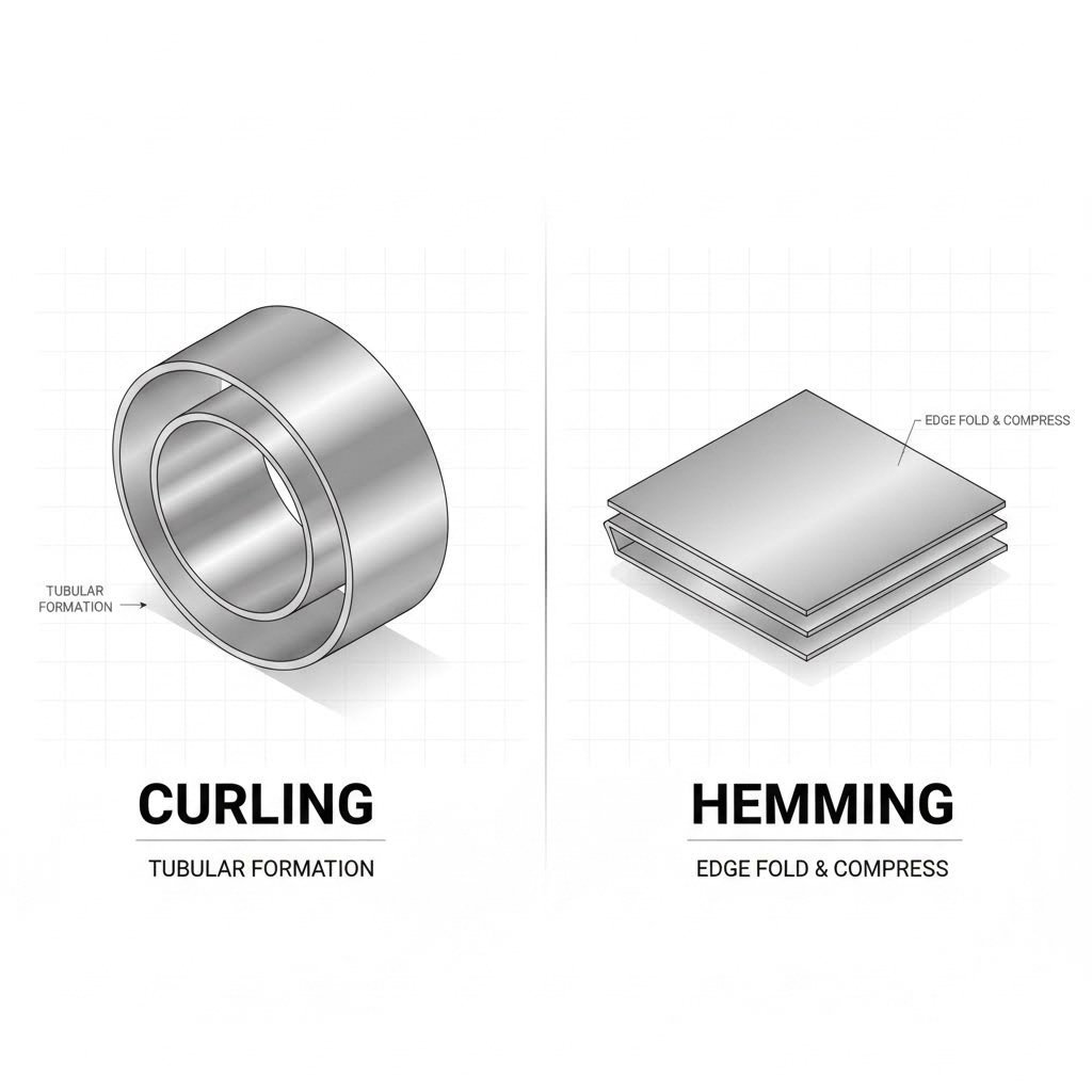 Visual comparison between curling and hemming edge finishes