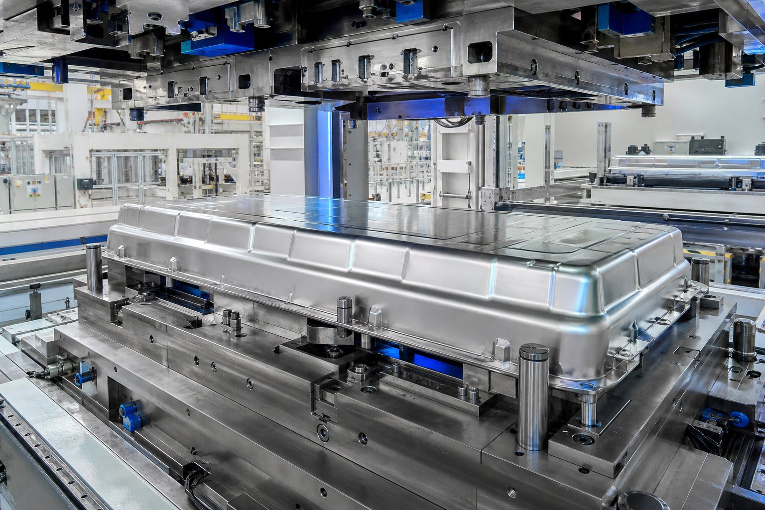 info-1536-1024 ev battery enclosure stamping requires large format dies capable of deep drawing aluminum or steel panels exceeding two meters in length