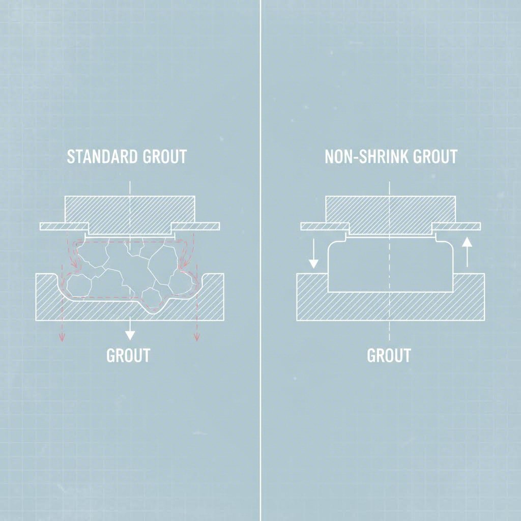 Comparison of standard grout shrinkage versus non shrink grout volume stability