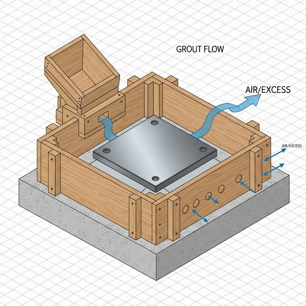 Proper grouting formwork setup with headbox and air relief vents