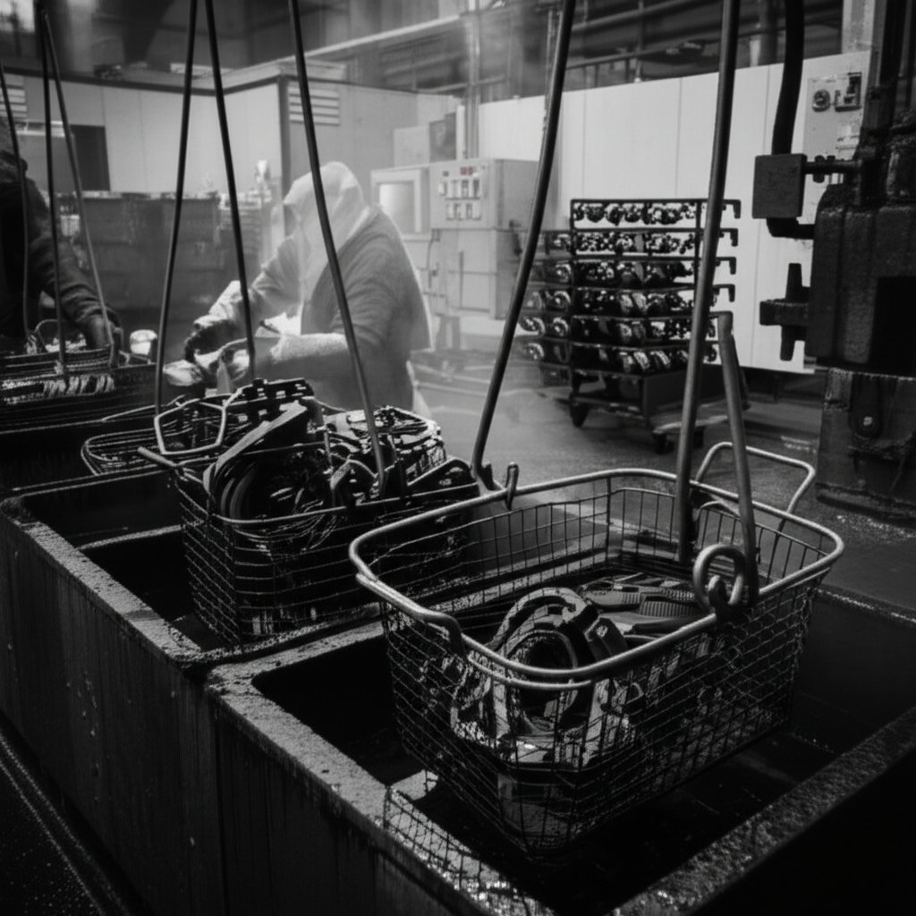 metal parts being processed with black oxide for a durable blackened finish