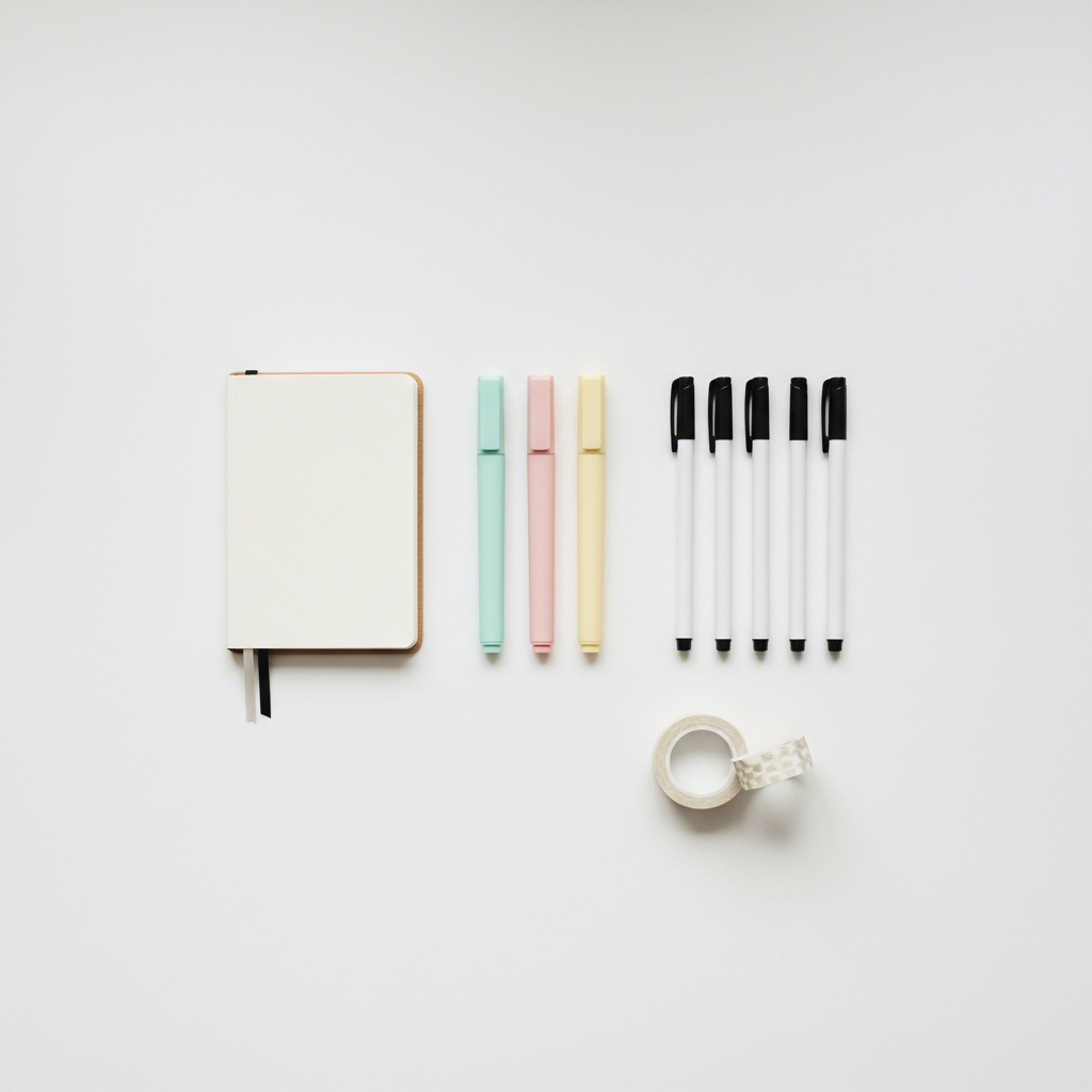 a curated collection of aesthetic stationery in a cohesive pastel color scheme