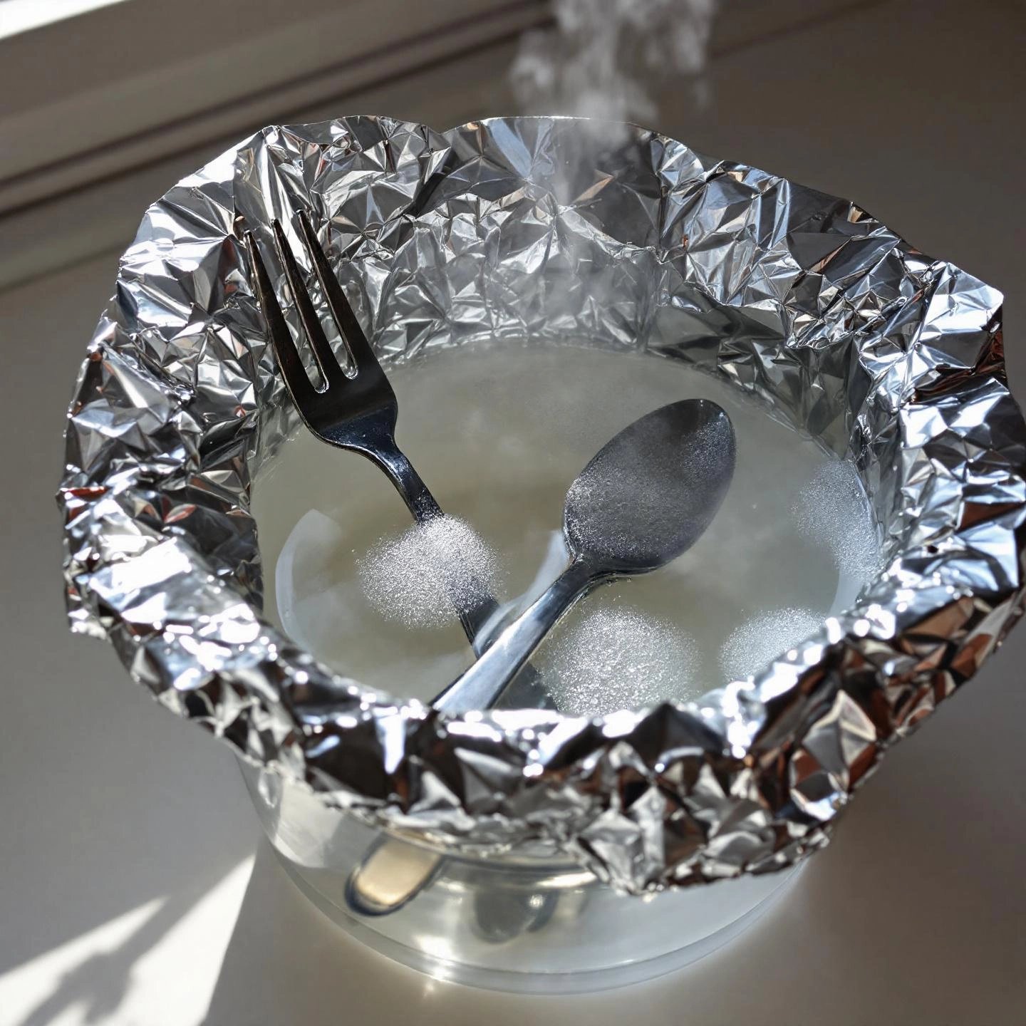 aluminum foil and baking soda can safely clean tarnished silverware