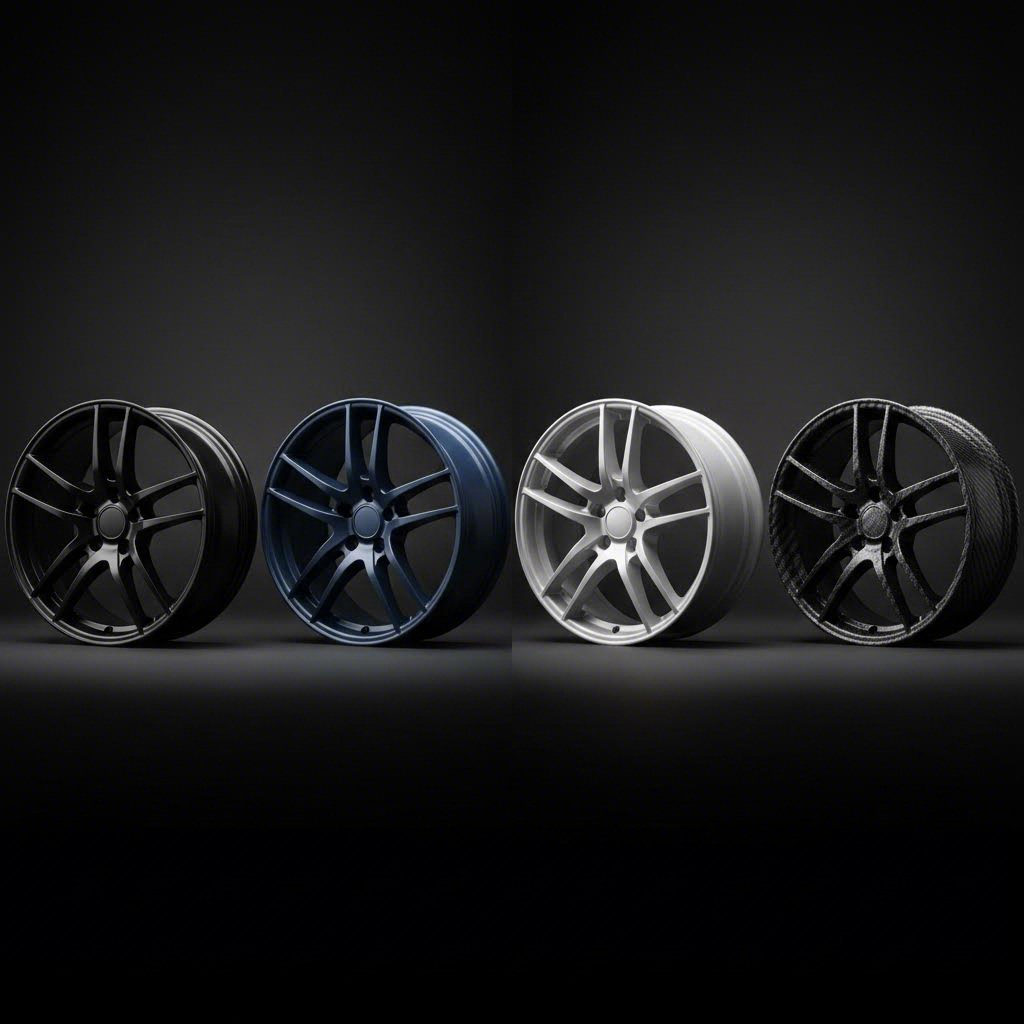 comparison of popular wheel finishing options including powder coating paint anodizing and vinyl