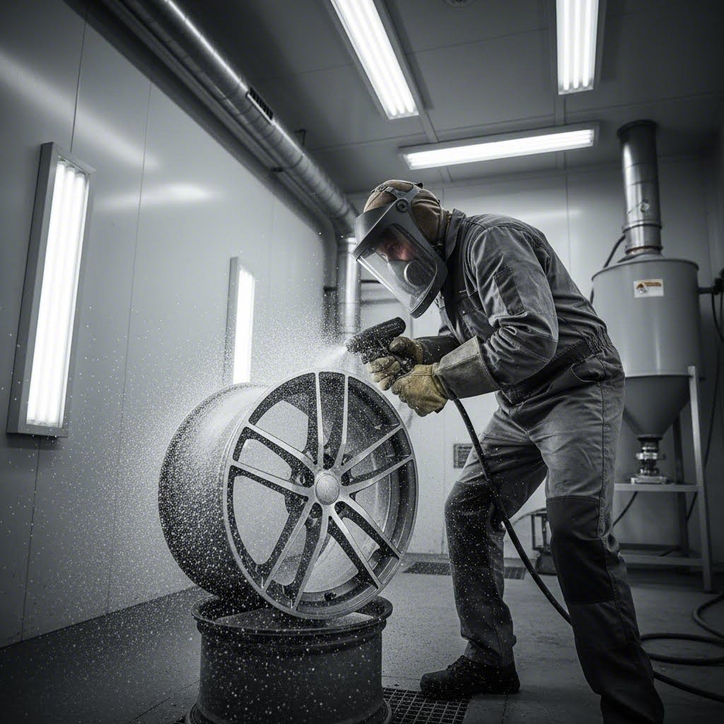 precision media blasting preparation ensures optimal powder coating adhesion on forged wheels