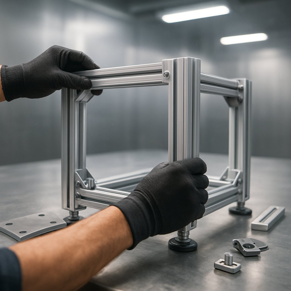 t slot aluminum frame assembly with modular connectors and accessories