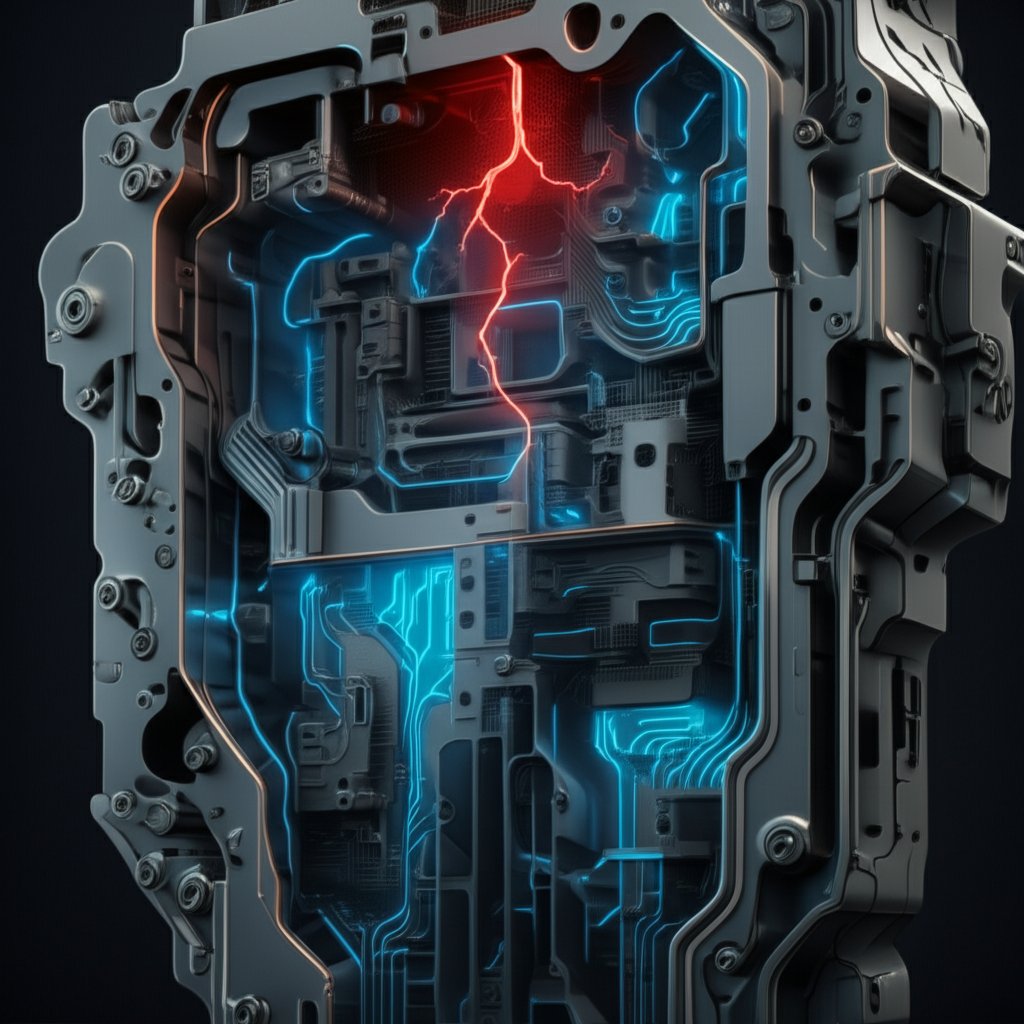 conceptual illustration of leak testing in a die cast housing component