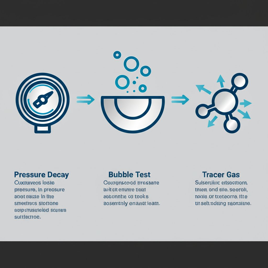 diagram comparing common leak testing methods for industrial parts