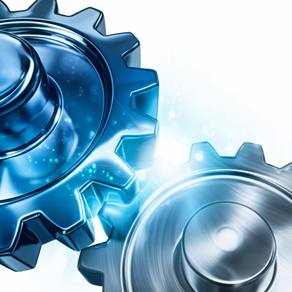 conceptual art of interlocking gears representing a strategic manufacturing partnership