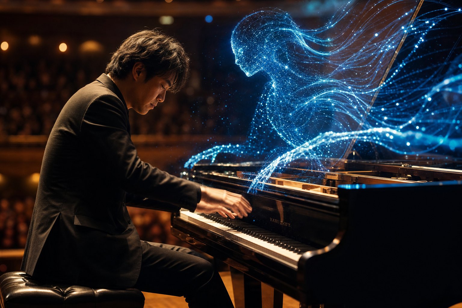 human musicians and ai collaborating in real time creating a new form of musical dialogue on stage