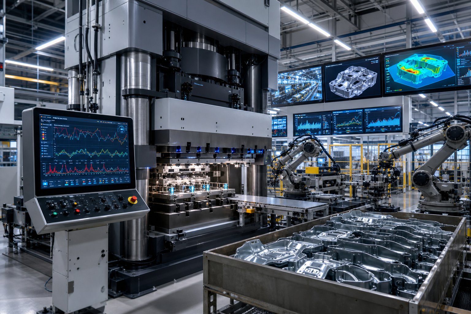 info-1-1 modern servo driven stamping press with integrated automation in die sensors and digital control systems in a smart manufacturing facility