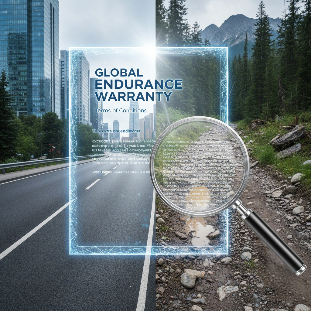 conceptual art representing the scrutiny of control arm warranty terms for different driving conditions