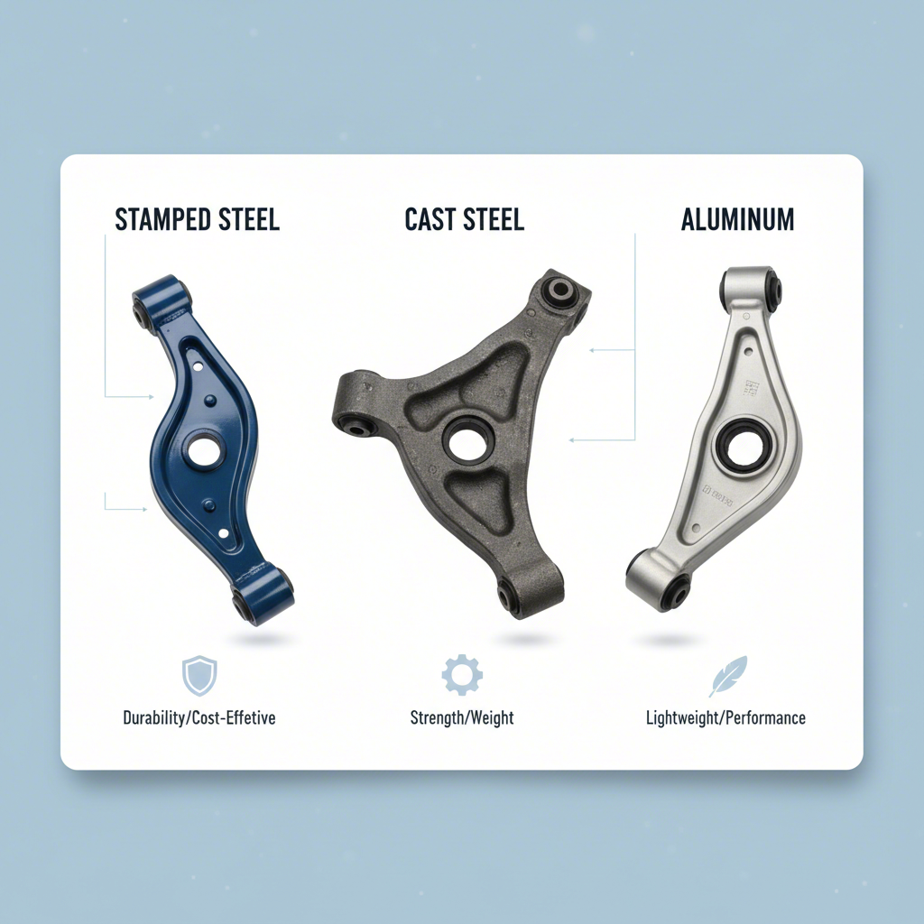 visual comparison of stamped steel cast steel and aluminum control arm materials