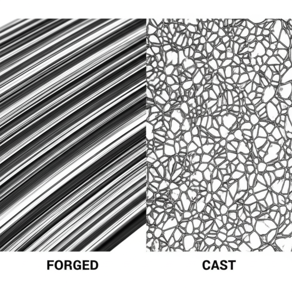 comparison of the internal grain structure in forged versus cast metal