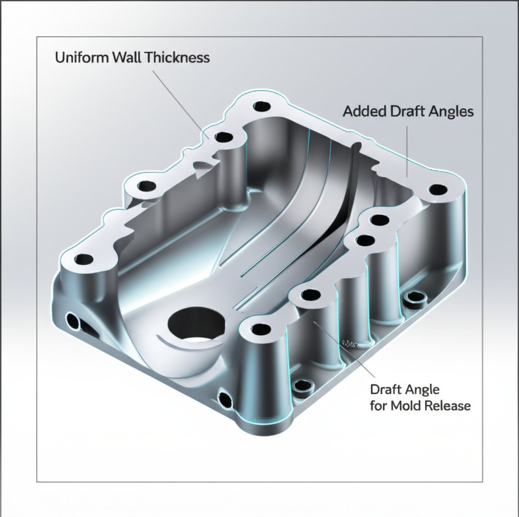 technical drawing of an aluminum prototype with key casting design features