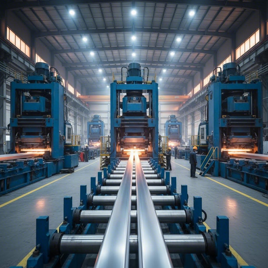 modern aluminum extrusion facility with advanced presses producing custom profiles