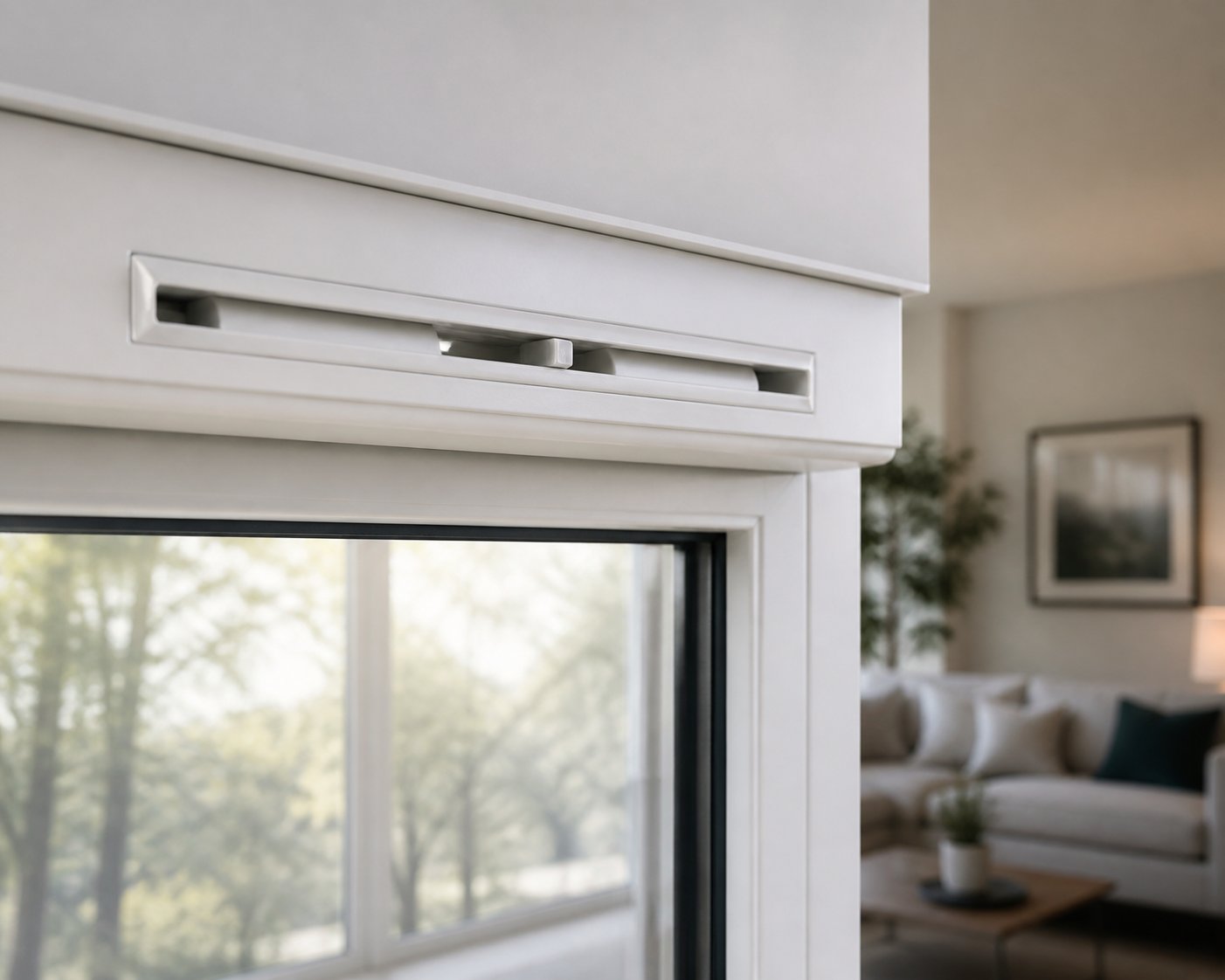 a trickle vent installed in the head of a window frame provides controlled background ventilation without opening the window