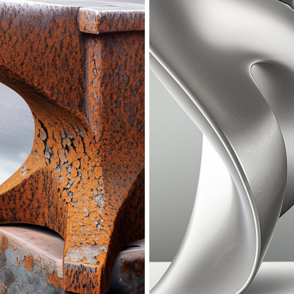 visual comparison of rust on iron versus the protective oxide layer on aluminum