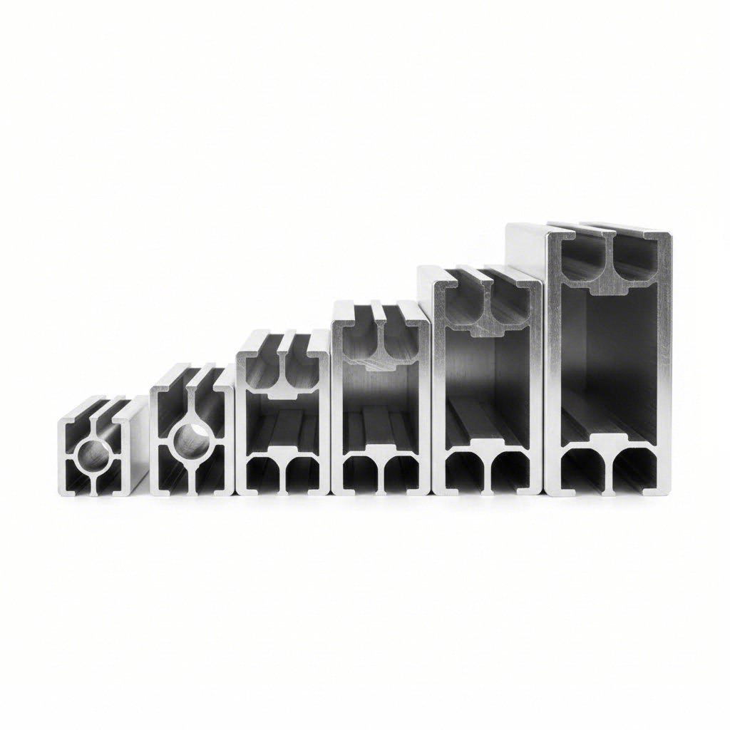 t slot aluminum profiles in various series sizes showing cross sectional dimension differences