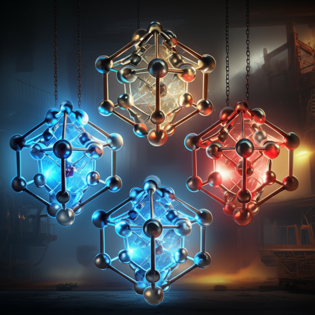 abstract representation of the molecular structures of various steel alloys for forging