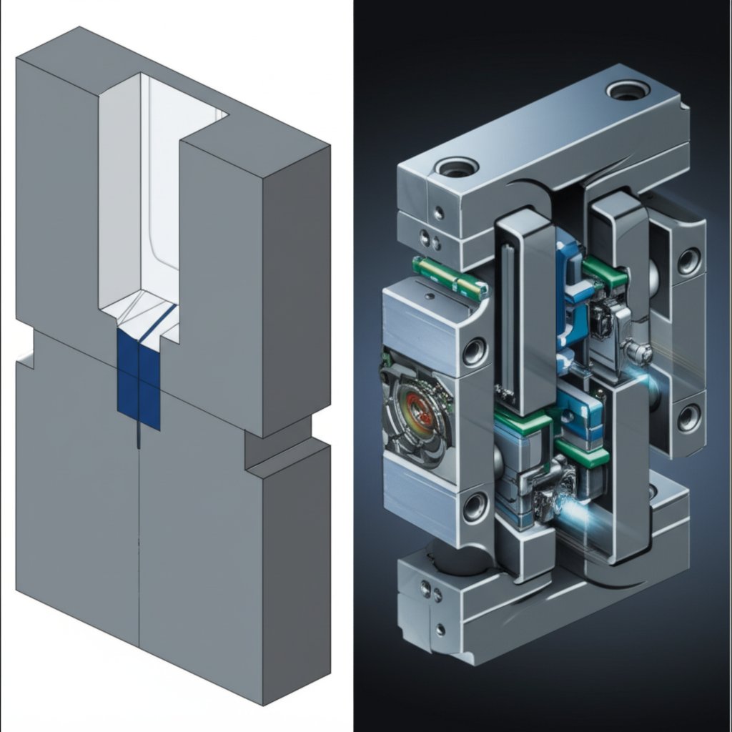 a diagram comparing simple conventional tooling with complex multi slide tooling