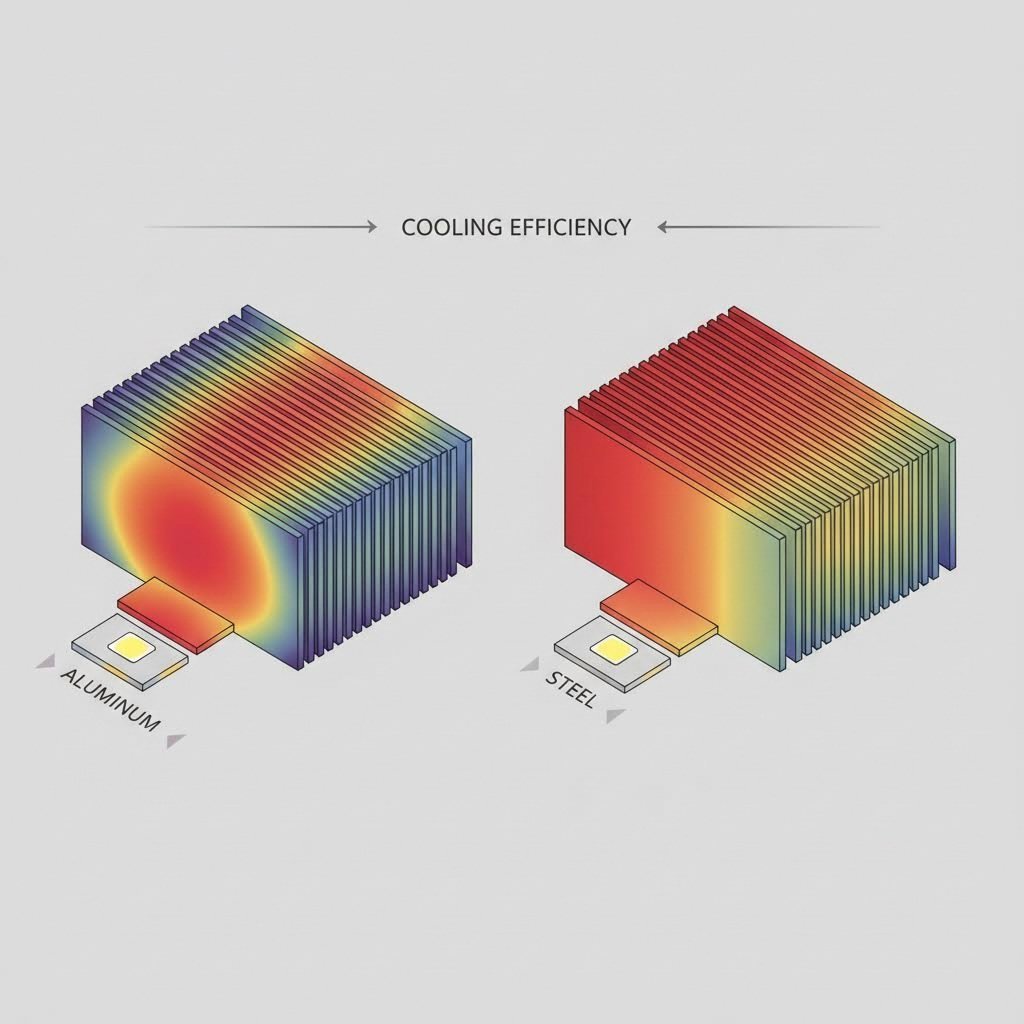Thermal conductivity comparison of stamping materials for LED heat dissipation