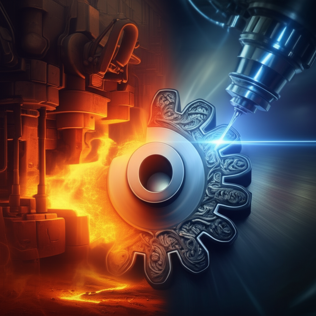 conceptual illustration of forging and machining processes integrated