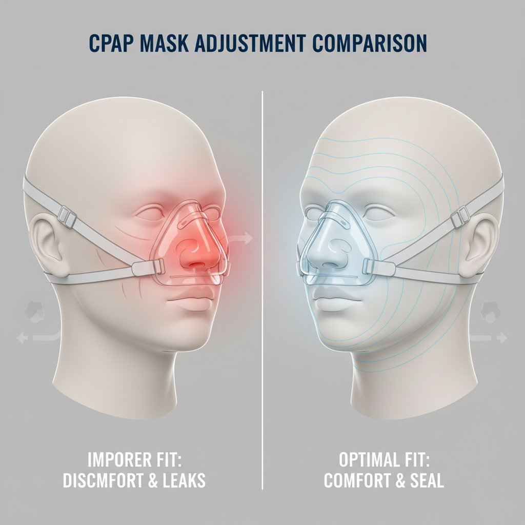 a diagram comparing incorrect and correct cpap mask pressure distribution