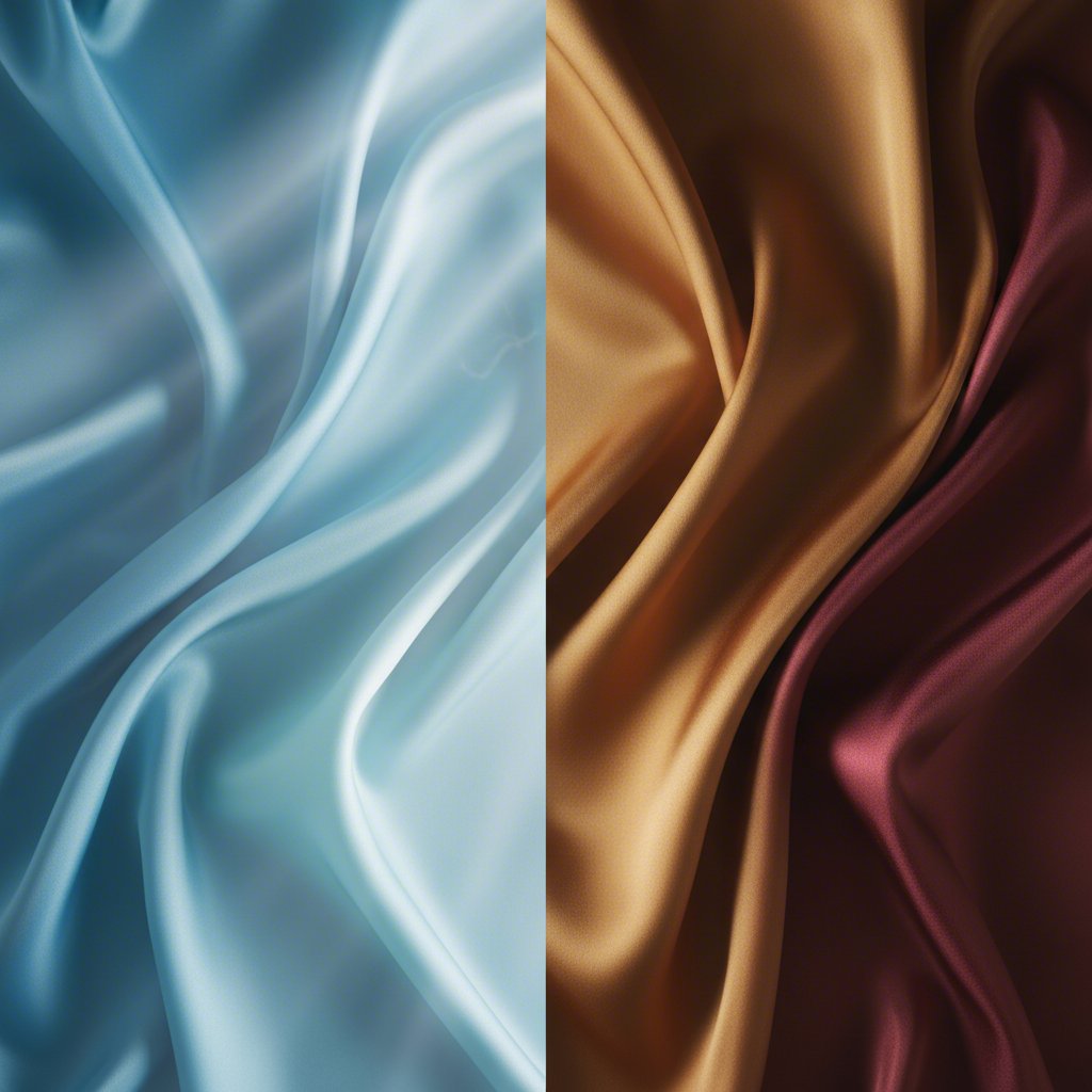 a conceptual comparison of the textures of natural silk and synthetic satin fabrics