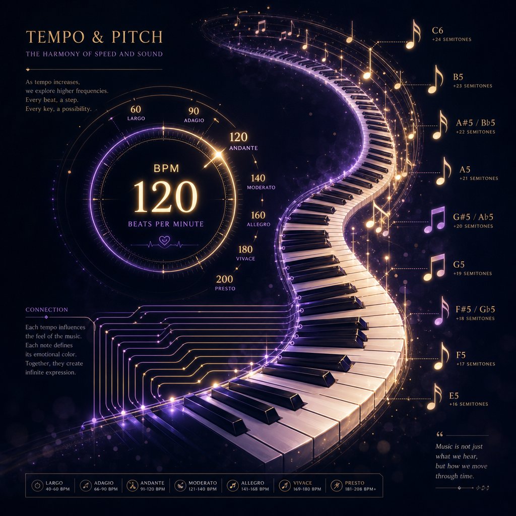 the relationship between bpm tempo changes and pitch shifts measured in semitones