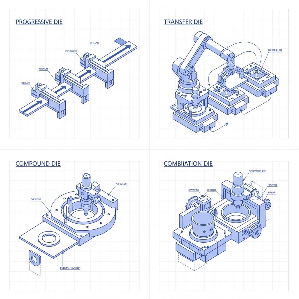four main stamping die types progressive transfer compound and combination configurations